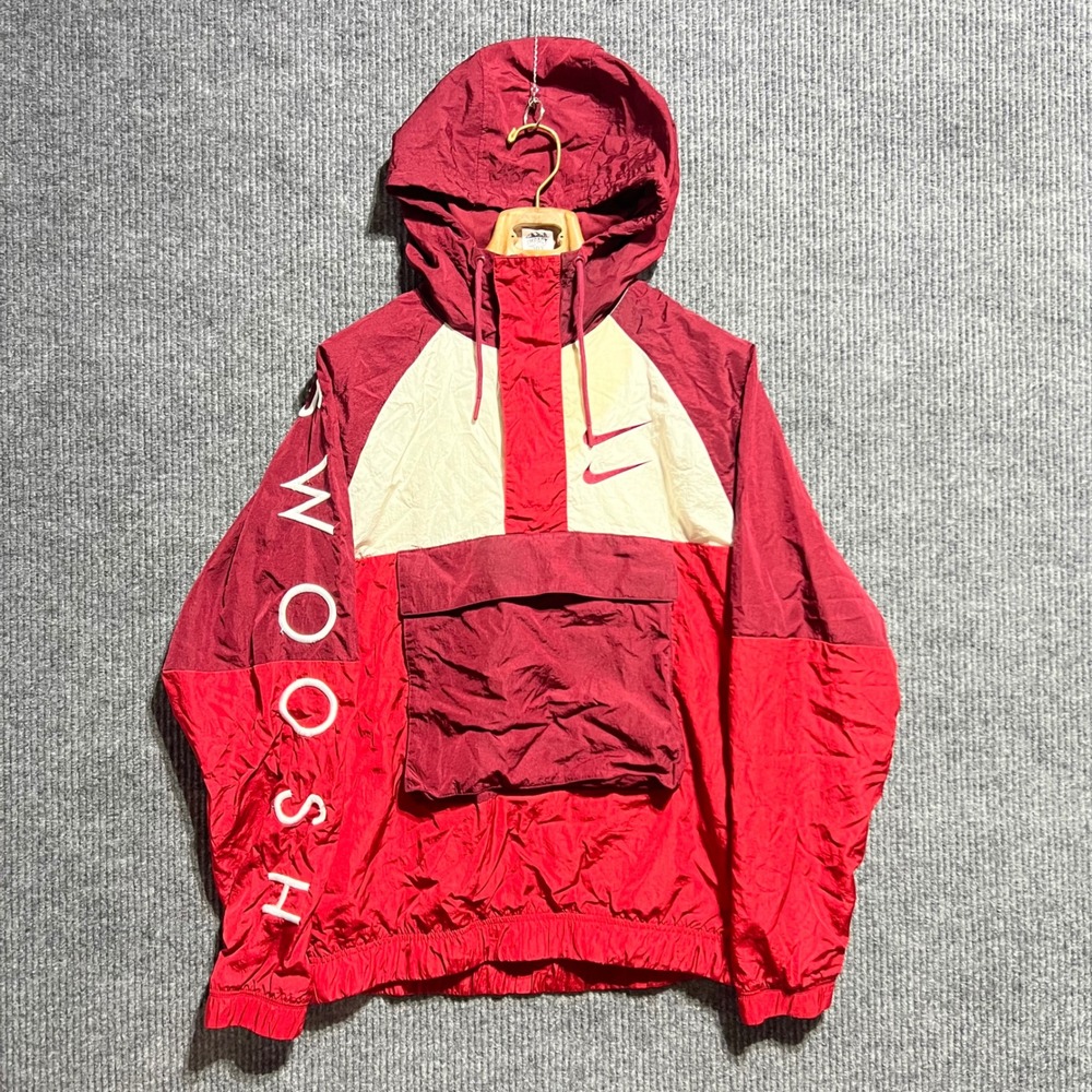 Vintage Nike Anorak Jacket Mens Large Red Double Swoosh Windbreaker Pullover